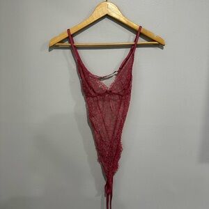 Pink Lace Chemise with Plunging Neckline